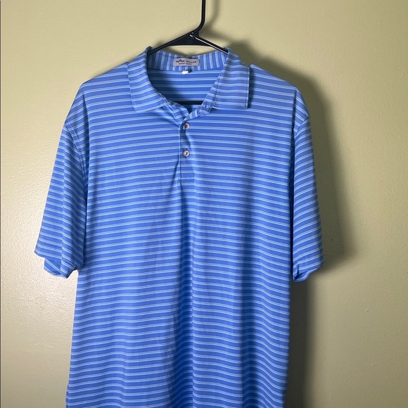 Peter Millar Light Blue Striped Polo Shirt golfing - Picture 2 of 6
